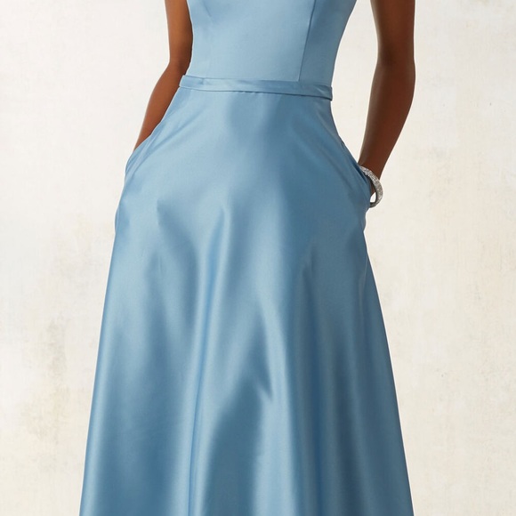 ✔️ slate blue grey bridesmaid dress with pockets - Picture 8 of 9